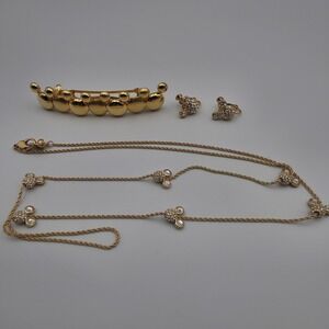 Vintage Disney Napier Gold Tone Mickey Mouse Necklace Earrings Barrette Set